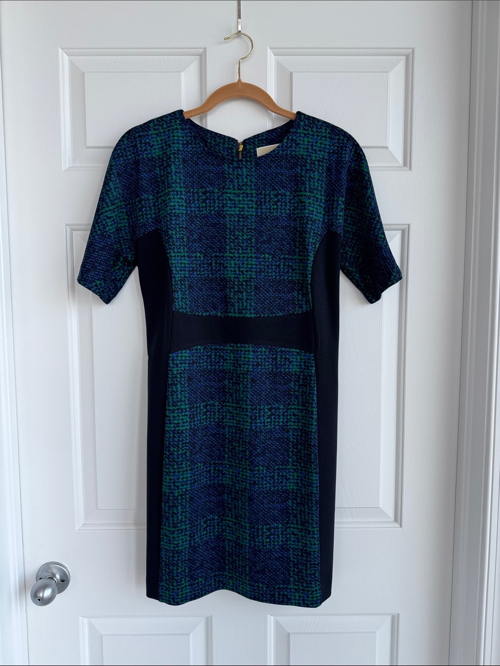 Michael Kors Navy and Green Plaid Sheath Dress